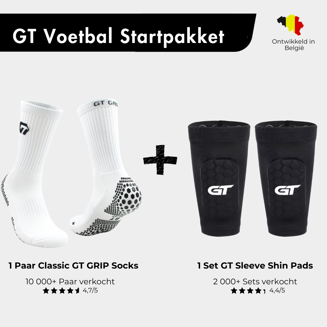 Voetbal startpakket gripsokken en scheenbeschermers GT, Grip Socks en ingebouwde GT scheenbeschermers