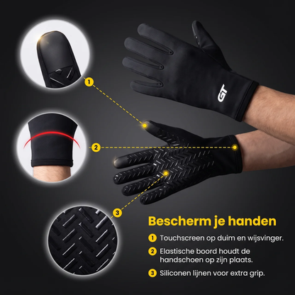 Details GT Field Player Gloves: touchscreen vingertoppen, elastische boord en siliconen grip
