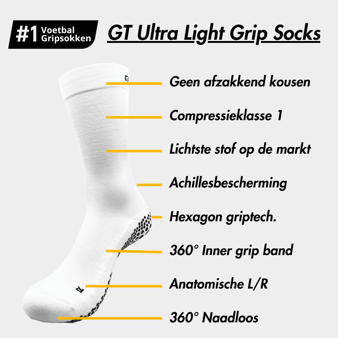 GT Ultra Light Grip Socks - voetbal gripsokken wit - Dryarn