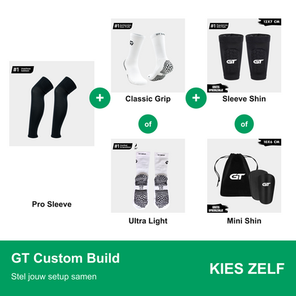 GT Custom Build - stel je eigen setup samen met Pro Sleeve, gripsokken en scheenbeschermers | GT Sport Selection