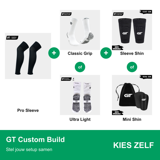GT Custom Build - stel je eigen setup samen met Pro Sleeve, gripsokken en scheenbeschermers | GT Sport Selection
