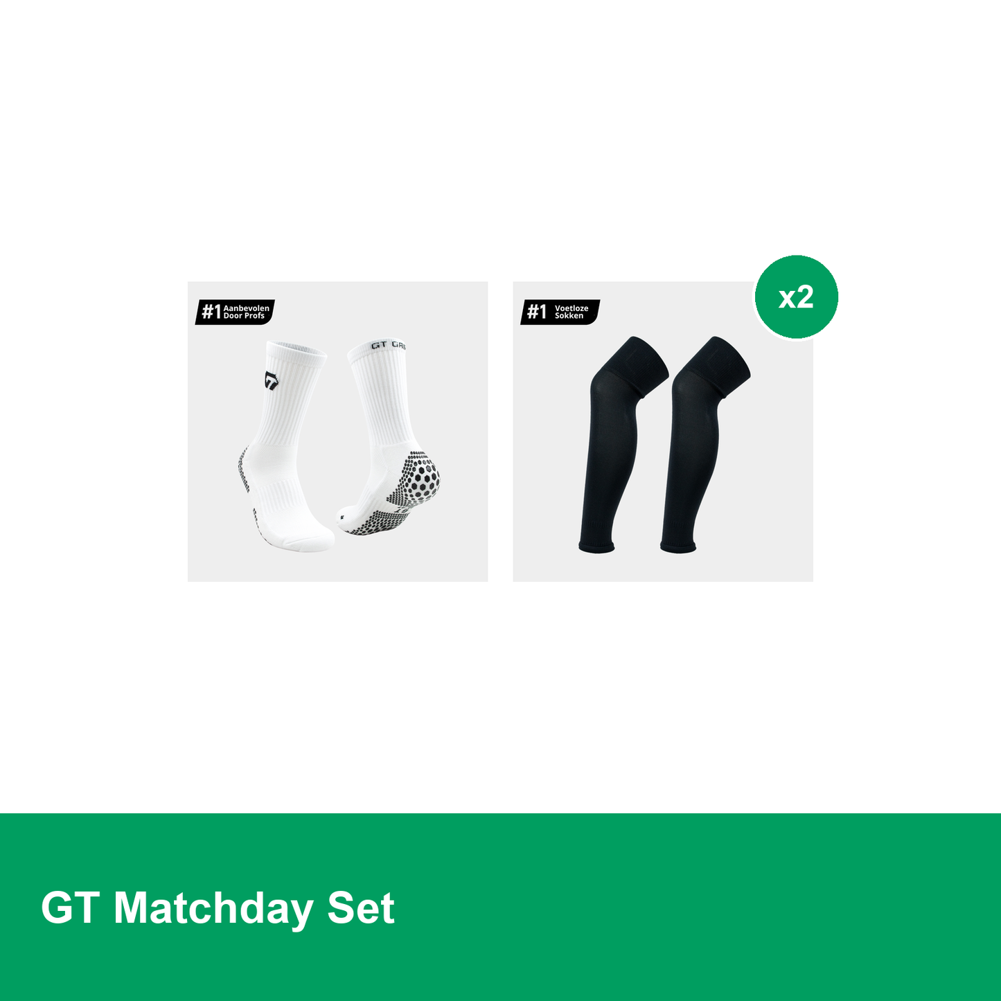 GT Matchday Set: één paar Classic GT GRIP Socks en twee voetloze Pro Sleeve kousen