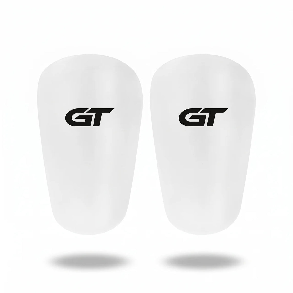 Een paar witte GT Mini Shin Pads van 10 x 6 cm | GT Sport Selection